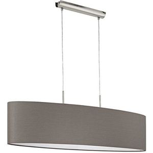 EGLO Hanglamp Pasteri, 2-lichts textiel hanglamp, hanglamp ovaal van staal en stof, kleur: nikkel mat, antraciet bruin, fitting: E27, L: 100 cm