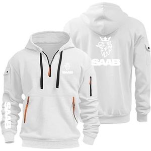 AHYAOFA Heren Gezellige Hoodie Sweatshirt voor S.A.A.B Jumpers Tops Hoody Sport Uitloper Lange Mouw Hooded Jassen Half Zip Jassen, Wit-2, 18-20
