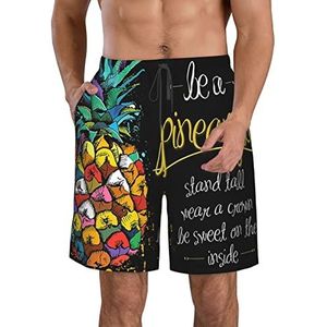 PHTZEZFC Kleurrijke fruit-strandshorts met ananasprint voor heren, lichtgewicht, sneldrogend, zwembroek met trekkoord en zakken, Wit, XL