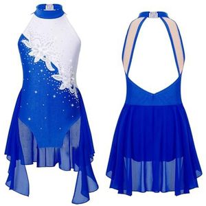 AMENGJ Gymnastiek Turnpakje Ballet Gymnastiek Turnpakje Jurk Lyrische Dans Kostuum Glanzende Pailletten Kunstschaatsen Jumpsuit Dancewear, Donkerblauw, 40