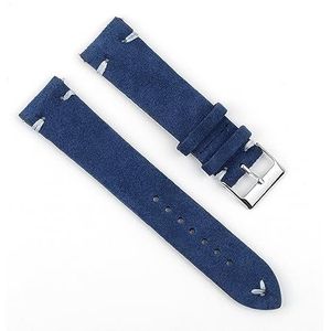 YingYou Hoge Kwaliteit Suède Vintage Horlogebandjes Blauwe Horlogebanden Vervangende Riem For Horlogeaccessoires 18 Mm 20 Mm 22 Mm 24 Mm(Color:RoyalBlue-White Line,Size:18mm)