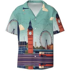 EdWal I Love London Print Heren Korte Mouw Button Down Shirts Casual Losse Fit Zomer Strand Shirts Heren Overhemden, Zwart, L