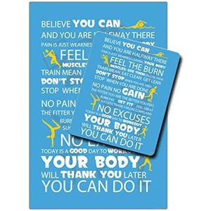 1art1 Motiverende, Workout, Feel The Burn, You Ca Do It, Blue 1 Kunstdruk Reproductie (120x80 cm) + 1 Muismat (23x19 cm) Cadeauset