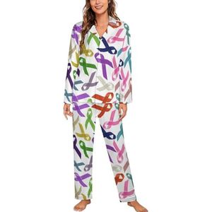 Multicolor Linten Voor Bewustzijn Vrouwen Lange Mouw Button Down Nachtkleding Zachte Nachtkleding Lounge Pyjama Set 2XL