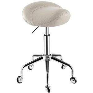 JAVPTAV Zadelkruk met instelbare hoogte, ergonomische rolstoel voor massageklinieken, bars, spa-salons, 360 graden draaibare bureaustoel met brede, dikke bekleding (beige)