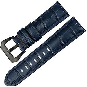 Chlikeyi Horlogeband, 22-26 mm, echt leer, roestvrijstalen gesp, Blauw 1, 22 mm