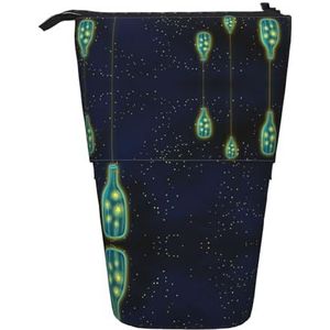 Mooie Fles Onder De Nachtelijke Hemel Print Potlood Telescopische Klassieke Kunsten Stand Up Potlood Case Organizer Potlood Houder Make-up Tas Gift, Zwart, Eén maat