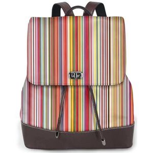 OdDdot Kleurrijke Strepen Print Lederen Rugzak Laptop Boekentas Voor Vrouwen Mannen, Boekentas Weekend Daypack, Voor Reizen Werk, Zwart, Eén maat