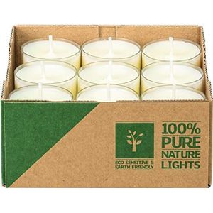 safe candle® PURE Nature Lights, 27 stuks, 100% veganistisch, milieuvriendelijke kaarsen met plastic-vrije verpakking - Klein (4 uur brandtijd)