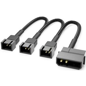 deleyCON 20cm 4-Pins Molex 12V naar 3x3-Pins Ventilatorkabel - Ventilatoradapter Ventilatorkabel voor Processor- en Kastventilatoren - Uitbreiding Voedingseenheid Ventilator Kabels Zwart