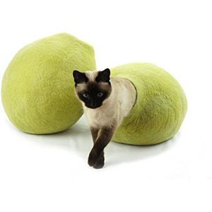 kivikis Cat Bed, Cat House, Cat Cave. Maat L. Natural Felted Sheep Wool. Made by (Birch Green)