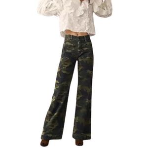 KIKIATA Tummy Control Sailor Brede Pijpen Broek Hoge Taille Casual Rechte Pijpen Jeans voor Vrouwen Knoop Denim Broek met Zak, Camouflage(petite), M