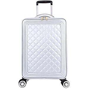 Koffer Modern Draagbare Reisbagage, Zachte, Rechtopstaande Handbagage Met 4 Spinnerwielen Dames Handbagage (Color : White, Size : 20inch)