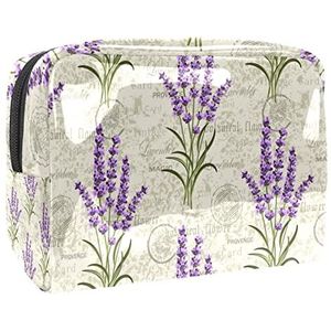 Cosmetische tas voor dames,kleine make-uptas voor portemonnee,bloemen lavendel vintage patroon,Cosmetische reistas,make-uptasje