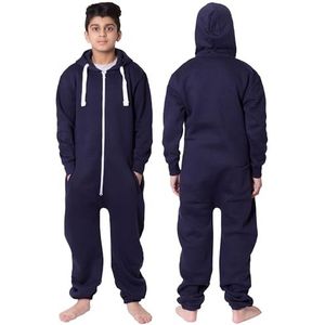 Unisex Kids Meisjes Jongens Effen Kleur Fleece Hooded Onesie Jumpsuit 7-13 Jaar
