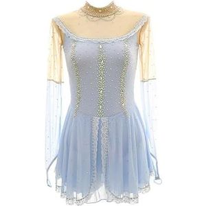 Nnnydjy Wedstrijdjurk Voor Kunstschaatsen Voor Dames Professioneel Rolschaatskostuum Voor Meisjes Eenvoudig Royaal Schaatspak Voor Dames Handgemaakte Turnpakjes,Blauw,11_13Years