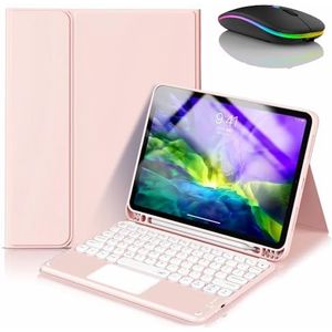 Toetsenbordhoes voor Samsung Galaxy Tab S6 Lite 10.4'' 2022/2020, Ingebouwde Potloodhouder, Magnetisch Afneembaar Draadloos Toetsenbord met Bluetooth Muis,Roze