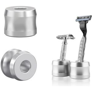 Linkidea 2 Pack Veiligheid Scheermes Standaard, Opening Dia 0.7"" (18,5 mm) Aluminiumlegering Mannen Scheerstandaard voor Badkamer Werkbladen, Zilver