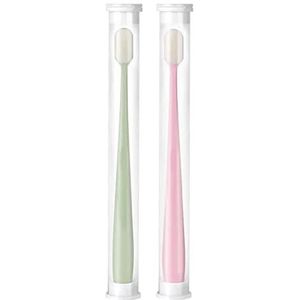 2022 BREVI Nordic-geïnspireerde premium nano-tandenborstel, extra zachte tandenborstel voor volwassenen met 20000 zachte haren, voor bescherming van gevoelig tandvlees en tanden (roze+groen, platte