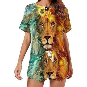 Lion Constellation Galaxy Fashion 2 stuks dames pyjama sets korte mouw nachtkleding zachte loungewear stijl-19