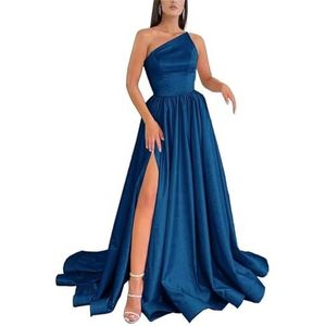 HPPEE Satijnen baljurken met één schouder en split zonder mouwen, lange baljurk korset, formele feestjurk, Turkoois, 32