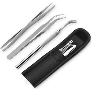 WQDD STANPET Tekentang, set 3-delig, tekenverwijderaar voor mensen, honden en katten, roestvrij staal, tekenpincet + tekenhaak met opbergtas, nauwkeurige tekentang voor mens en dier