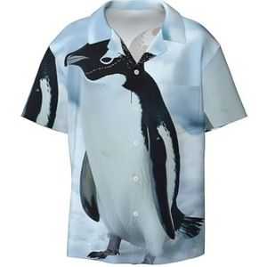 OdDdot Pinguïn print heren button down shirt korte mouw casual shirt voor mannen zomer business casual overhemd, Zwart, M