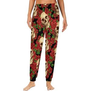 Rose Skull Bloemen Dames Pyjama Lounge Broek Elastische Tailleband Nachtkleding Bodems Print