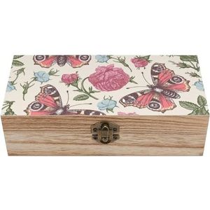 Vlinder en roos houten kist met scharnierend deksel voor aandenken ambachten doe-het-zelf opslag sieraden gepersonaliseerde print container