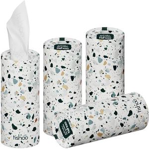 tishoo Ultra Zijdeachtige Luxe Tissues | Superzachte 4-laags met Moisturizer | voor Auto Bekerhouders, Thuis & Reizen | 4 Kokers in Plasticvrije Verpakking | Multi/Terrazzo