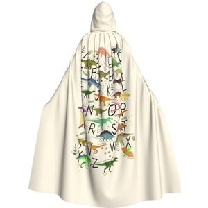 GSGCSBYMLG Stijlvolle leren alfabetten met dinosaurussen bedrukt volwassen capuchon mantel unisex volwassen lange cape gewaad Halloween Kerstmis kostuum