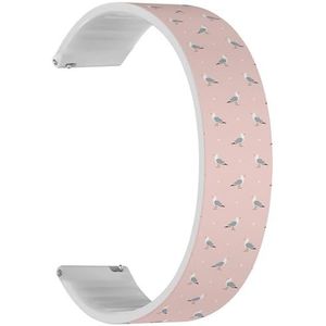 RYANUKA Solo Loop band compatibel met Ticwatch E3, C2 / C2+ (Onyx & Platina), GTH/GTH Pro (Seagulls On Pink) Quick-Release 20 mm rekbare siliconen band, accessoire, Siliconen, Geen edelsteen