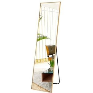 SensaHome Passpiegel - Minimalistische Design Wandspiegel - Staande Rechthoekige Spiegel met Metalen Rand - Goud - Modern - Kleedkamer Spiegel/Badkamerspiegel - 39x156x4 CM