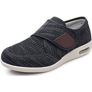 Heren Sneakers Comfortabele Boot Schoen Stijl Loafer Licht Slip-On Wandelschoen Ademende Gaas Sneakers Met Klittenband Gesp De Elasticiteit Kan Vrij Worden Aangepast,Black gray,40