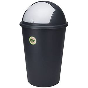 Spetebo XL Afvalemmer met schuifdeksel, zwart, 50 liter, ronde vuilnisemmer met koepel deksel, cosmetica-emmer, afvalbak, afvalemmer recyclebaar