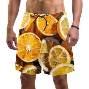 PAFEFO Fresh Slices of Orange and Lemon boardshorts voor heren, sneldrogend, strand, zwemmen, sportpakken met zakken, Verse plakjes sinaasappel en citroen, L