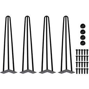 Lospitch Set van 4 metalen tafelpoten, 35 cm, drievoudige staaf, robuuste haarspeldpoten, meubelpoten, haarspeldpoten van staal, tv-kasten
