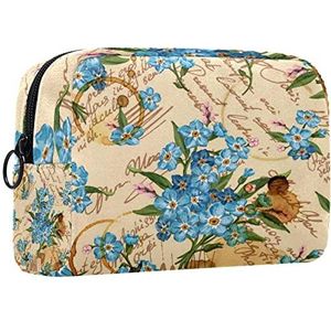 Cosmetische tas voor dames,kleine make-uptas voor portemonnee,Vintage blauwe bloemen,Cosmetische reistas,make-uptasje