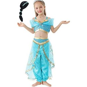 Lito Angels Prinses Jasmine Kostuum met Pruik voor Puber Meisjes, Verjaardagsfeest Jurk Maat 152 Leeftijd 11-12 Jaar Markering 160