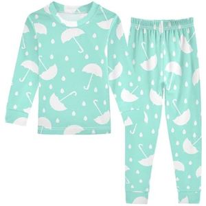 LI ZHI XIN Katoenen Paj-set voor kinderen, jongens, meisjes, nachtkleding set, kinderen, lange mouwen, Paj-set, 2-delige homewear, nachtkleding leeftijd 1-8 jaar paraplu afbeelding, Meerkleurig, 4