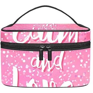 Inspirerende Belettering Roze Make-up Organizer Bag, Reizen Make-up Tas Organizer Case Draagbare Cosmetische Tas voor Vrouwen en Meisjes Toiletartikelen, Meerkleurig, 22.5x15x13.8cm/8.9x5.9x5.4in