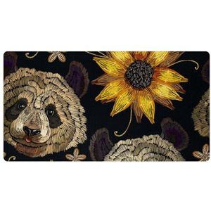 VAPOKF Vintage borduurwerk zonnebloem met panda keuken mat, antislip wasbaar vloertapijt, absorberende keuken matten loper tapijten voor keuken, hal, wasruimte
