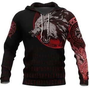 Viking Fenrir Wolf Hoodie - Noorse Mythologie Symbool Tatoeage Sweatshirt, Outdoor Casual Lichtgewicht Pullover voor Heren(5XL)