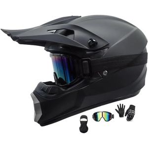 Motorcrosshelm - Zwart - Full-face Off-road Motorfiets Crash Helm - Met Bril en Handschoenen