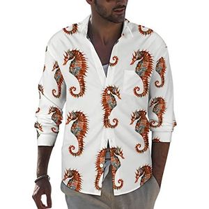Aquarel Seahorse heren revers shirt met lange mouwen button down print blouse zomer zak T-shirts tops XL