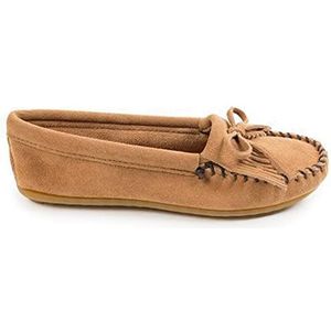 Minnetonka Womens Moccasin Kilty Suede Hardsole 407T, Taupe, 5.5 B(M) US