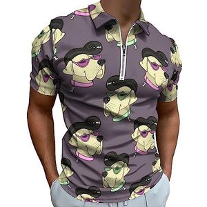 Mastiff Honden Hipster Rockabilly Poloshirt voor Mannen Casual Rits Kraag T-shirts Golf Tops Slim Fit