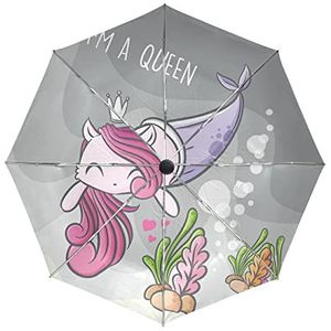 Schattige zeemeermin geschenk kinderparaplu automatisch opvouwbaar automatisch open gesloten paraplu's winddicht UV-bescherming voor mannen vrouwen kinderen