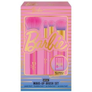Barbie Make-upkwasten, 4-delige kwastenset voor foundation, poeder, oogschaduw en contouren, roze, cadeau voor dames, meisjes en tieners, Sence Beauty (4 penselen)