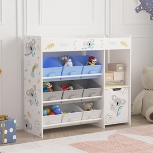 [en.casa] Kinderkast Søndreland open kast voor kinderen met 9 opbergdozen speelgoedrek 80x90x30 cm opberger koala motief